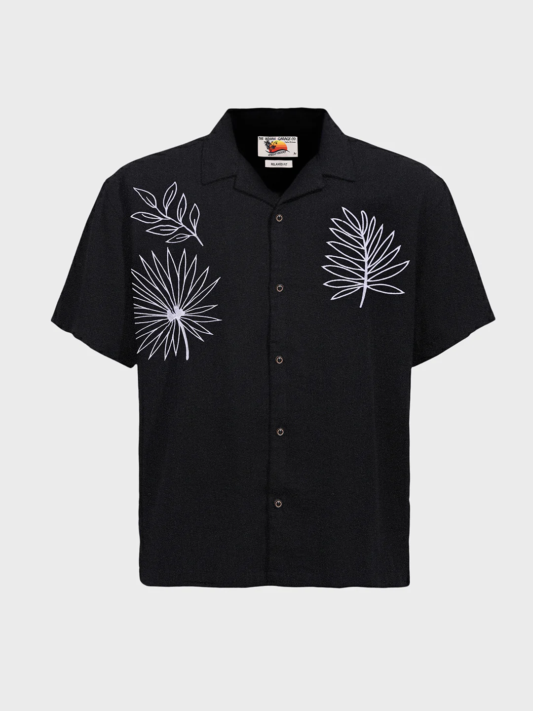 Men's Black Relaxed Fit Embroided Resort Wear Shirt - Image 3