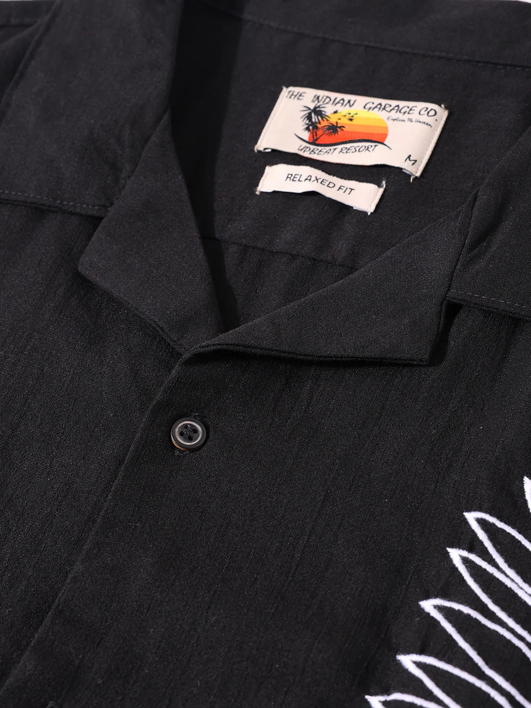 Men's Black Relaxed Fit Embroided Resort Wear Shirt - Image 5