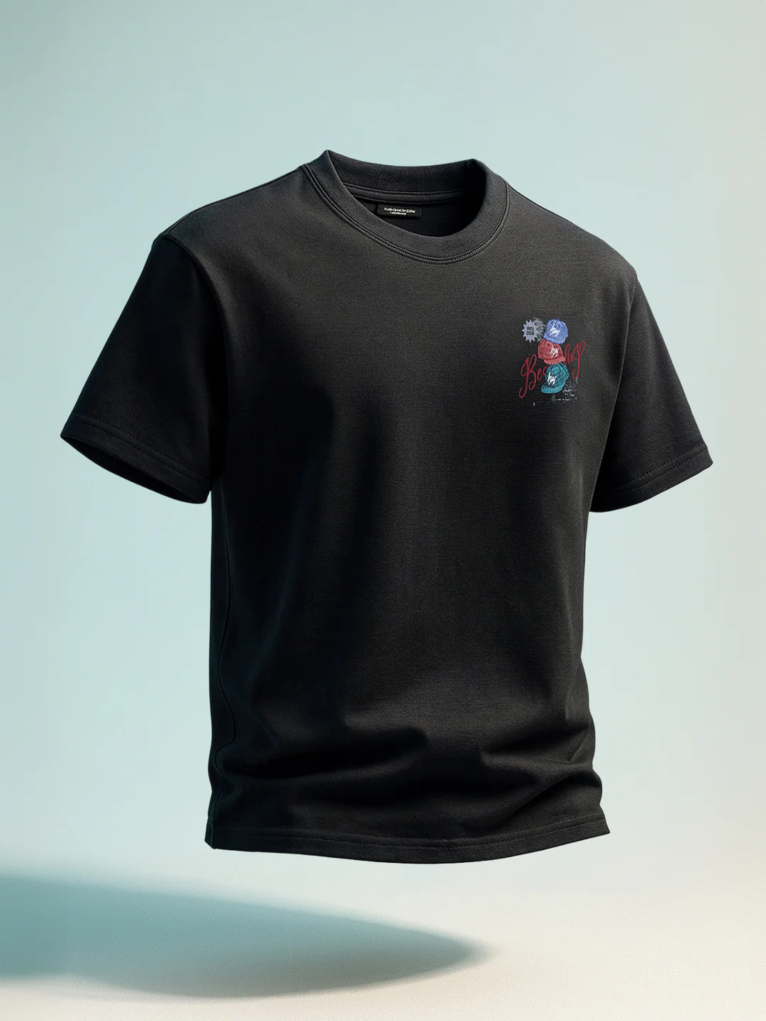 Men's Black Relaxed Fit Embroided 240 GSM Street Wear T-Shirt - Image 2