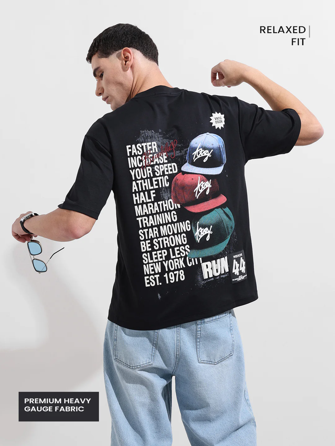 Men's Black Relaxed Fit Embroided 240 GSM Street Wear T-Shirt - Image 3