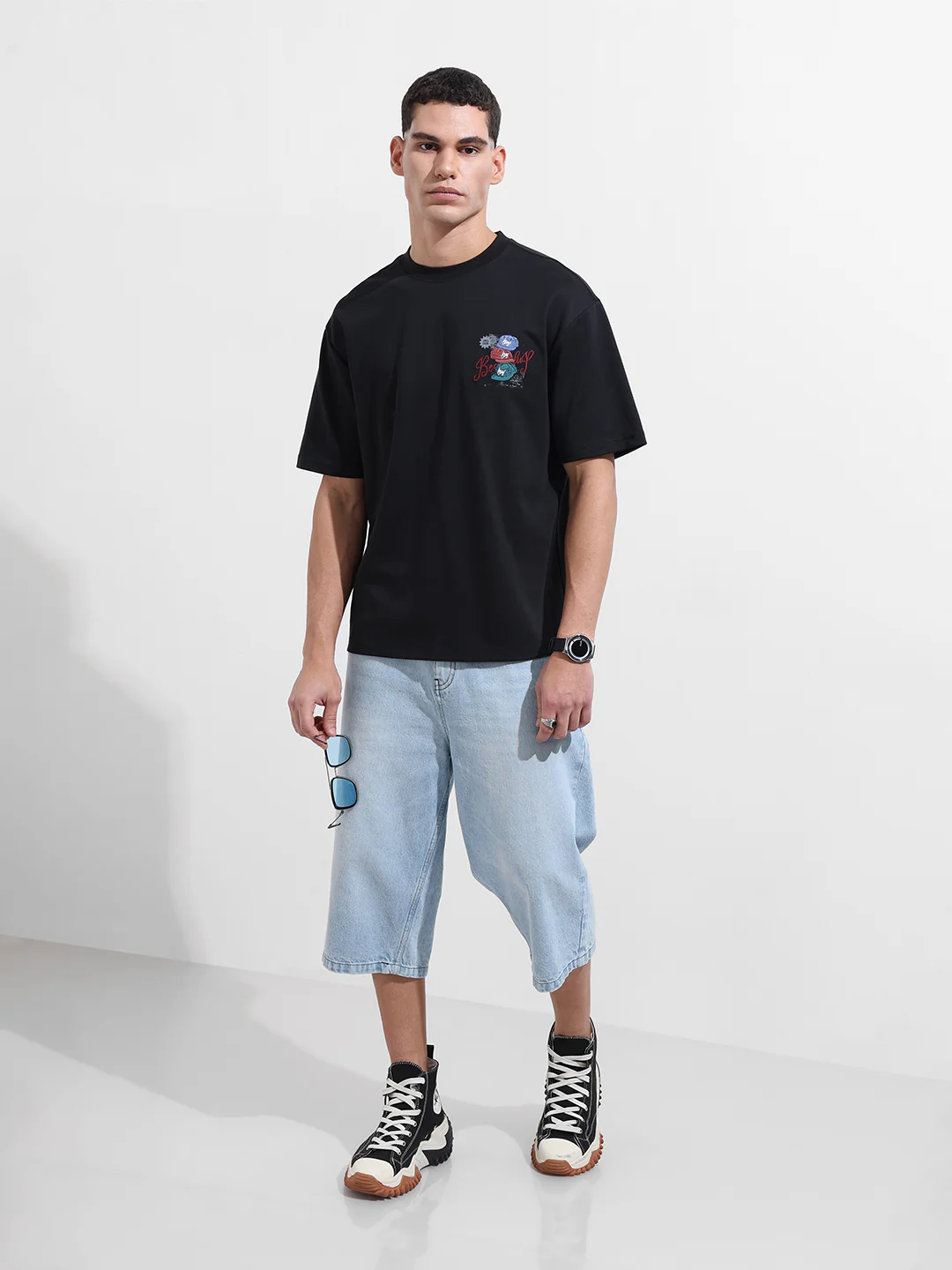 Men's Black Relaxed Fit Embroided 240 GSM Street Wear T-Shirt - Image 4