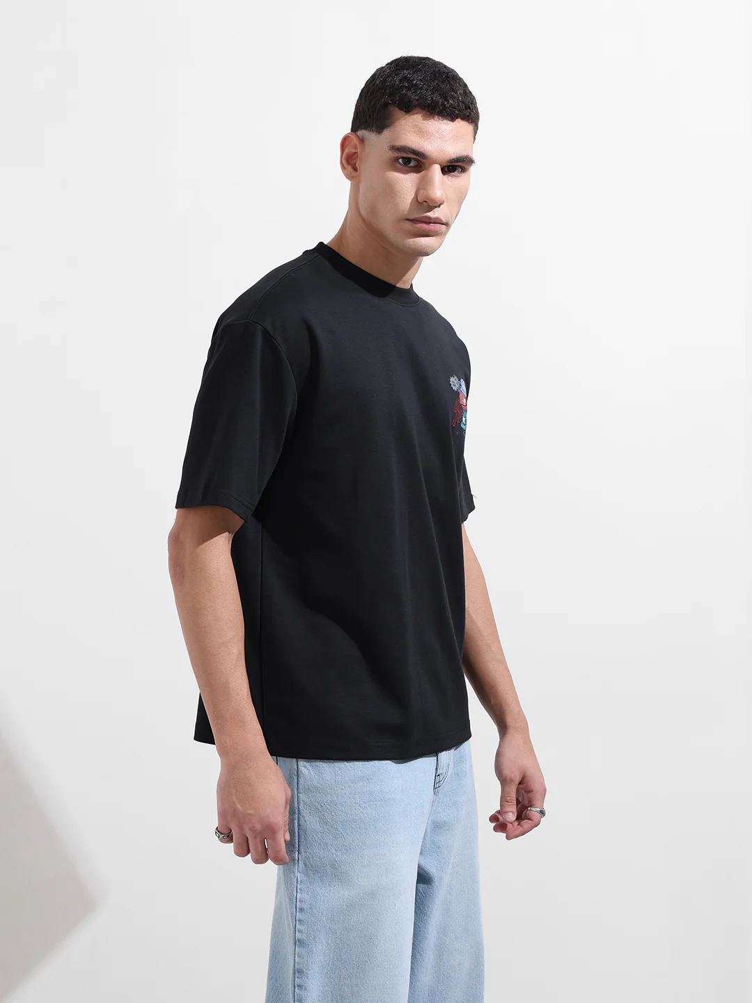 Men's Black Relaxed Fit Embroided 240 GSM Street Wear T-Shirt - Image 5