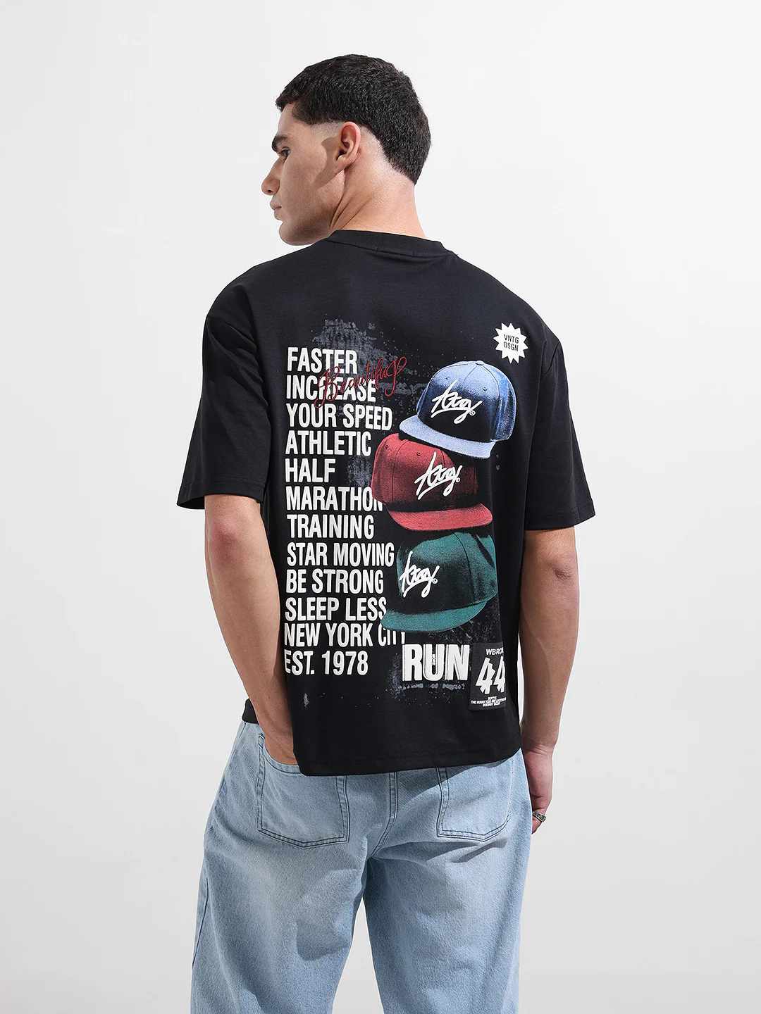 Men's Black Relaxed Fit Embroided 240 GSM Street Wear T-Shirt - Image 7