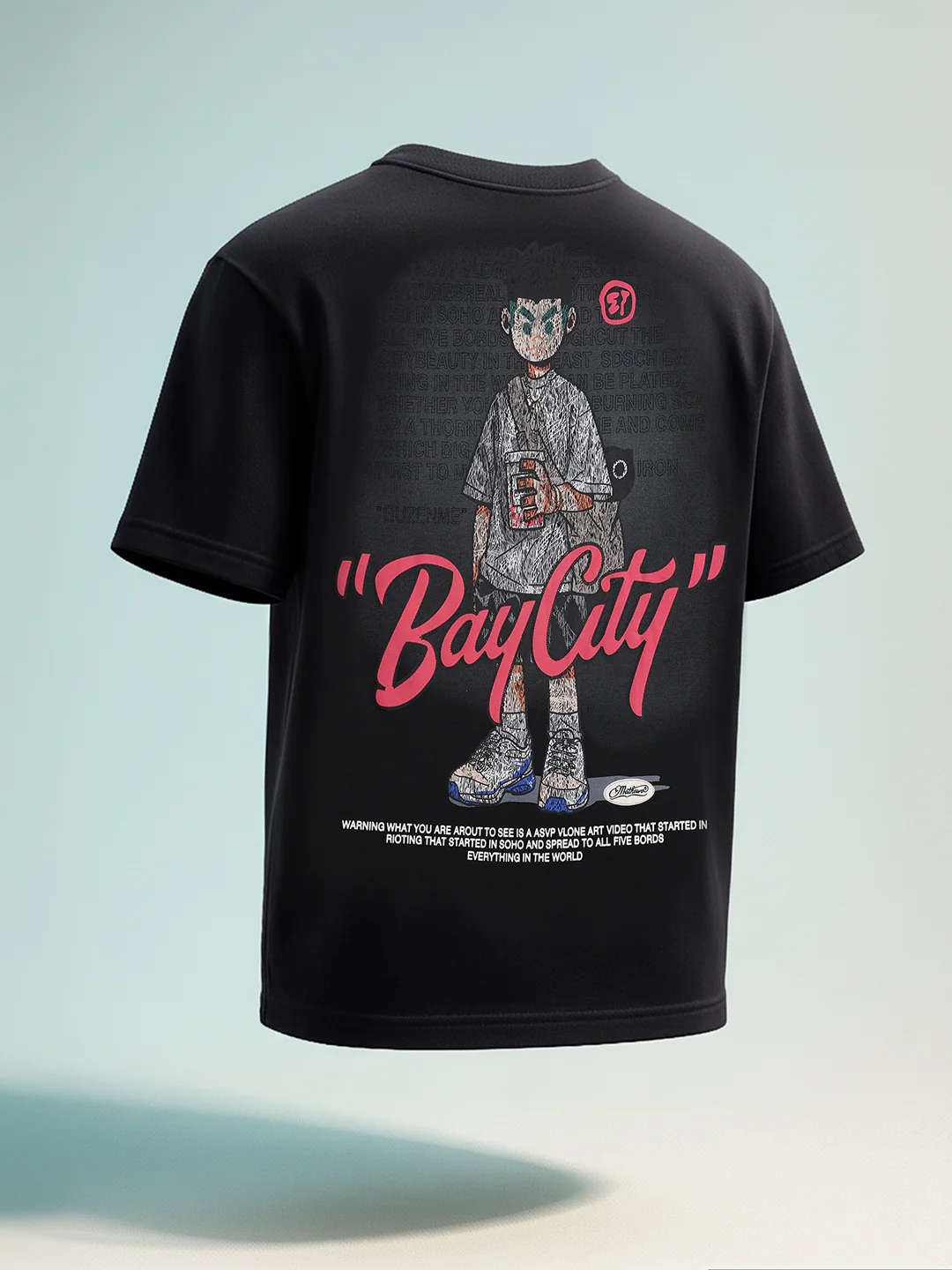 Men's Black Relaxed Fit Embroided 240 GSM Street Wear T-Shirt