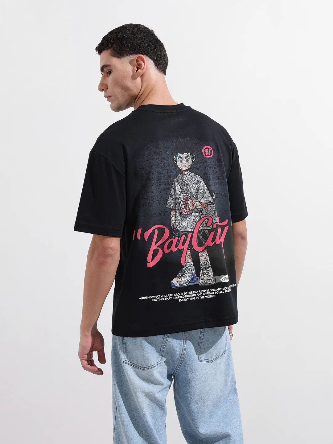 Men's Black Relaxed Fit Embroided 240 GSM Street Wear T-Shirt - Image 8