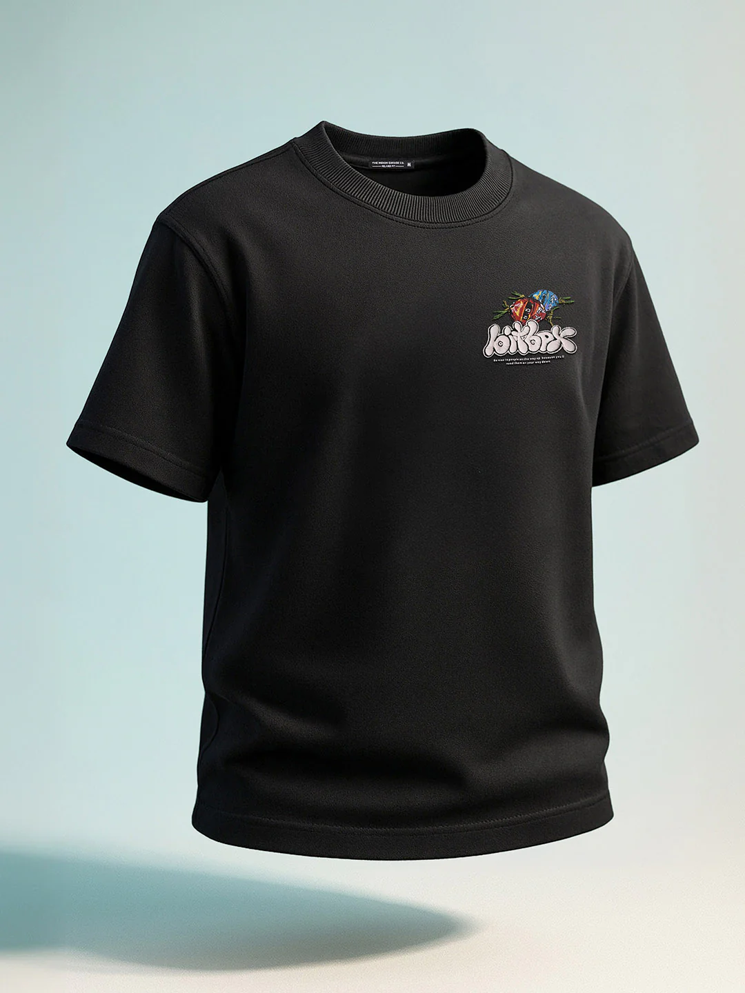 Men's Black Relaxed Fit Embroided 240 GSM Casual T-Shirt - Image 2