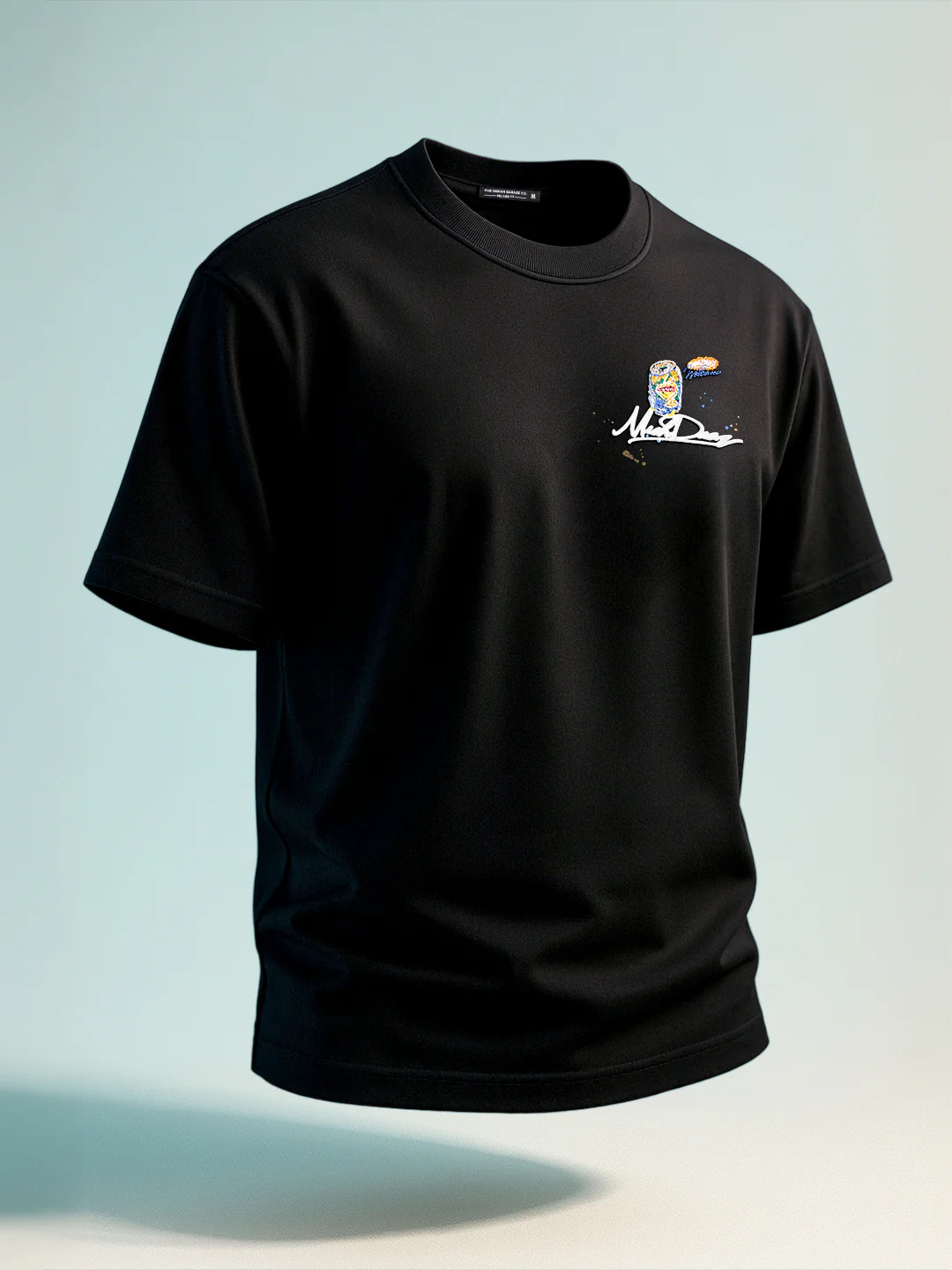 Men's Black Relaxed Fit Embroided 240 GSM Casual T-Shirt - Image 2