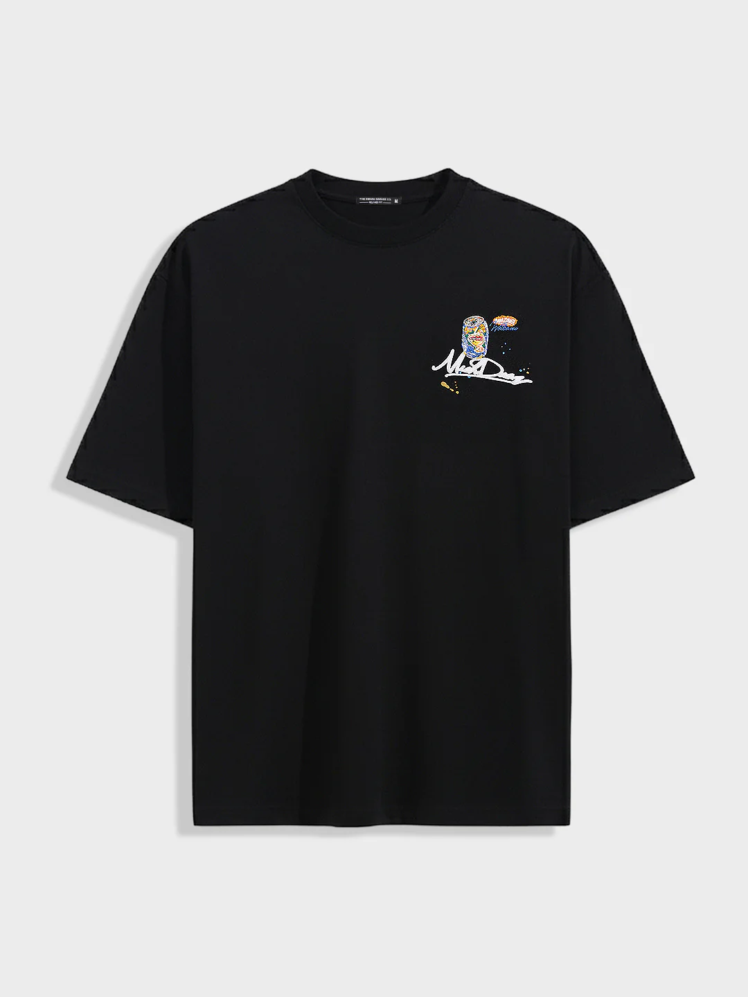 Men's Black Relaxed Fit Embroided 240 GSM Casual T-Shirt - Image 5
