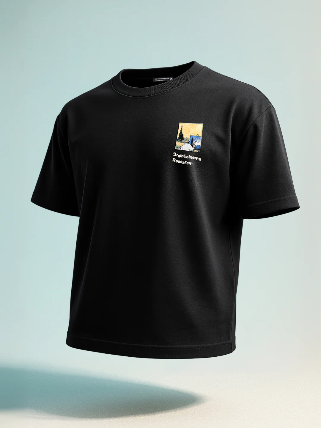 Men's Black Relaxed Fit Embroided 240 GSM Casual T-Shirt - Image 2