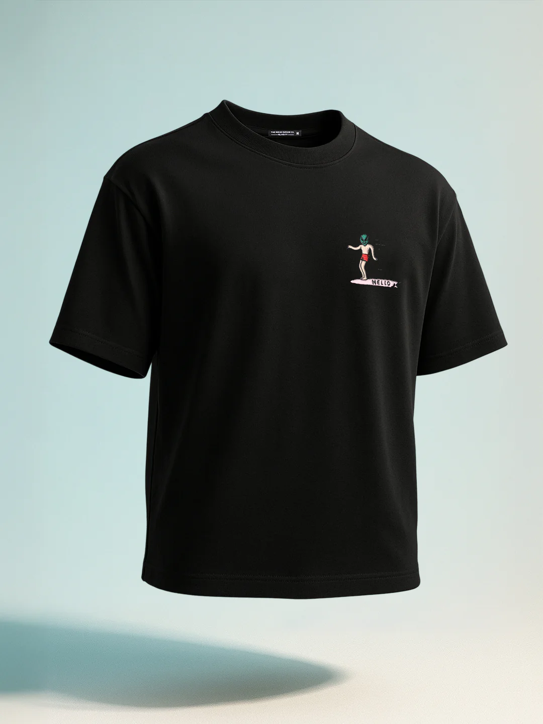 Men's Black Relaxed Fit Embroided 240 GSM Casual T-Shirt - Image 2
