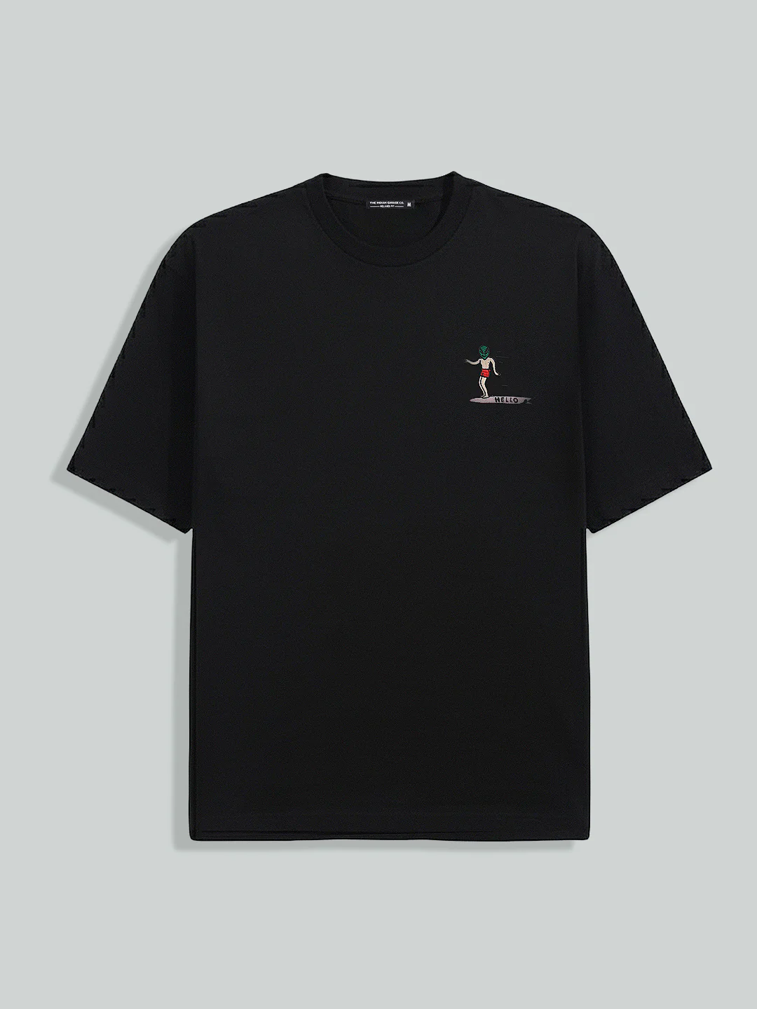 Men's Black Relaxed Fit Embroided 240 GSM Casual T-Shirt - Image 5