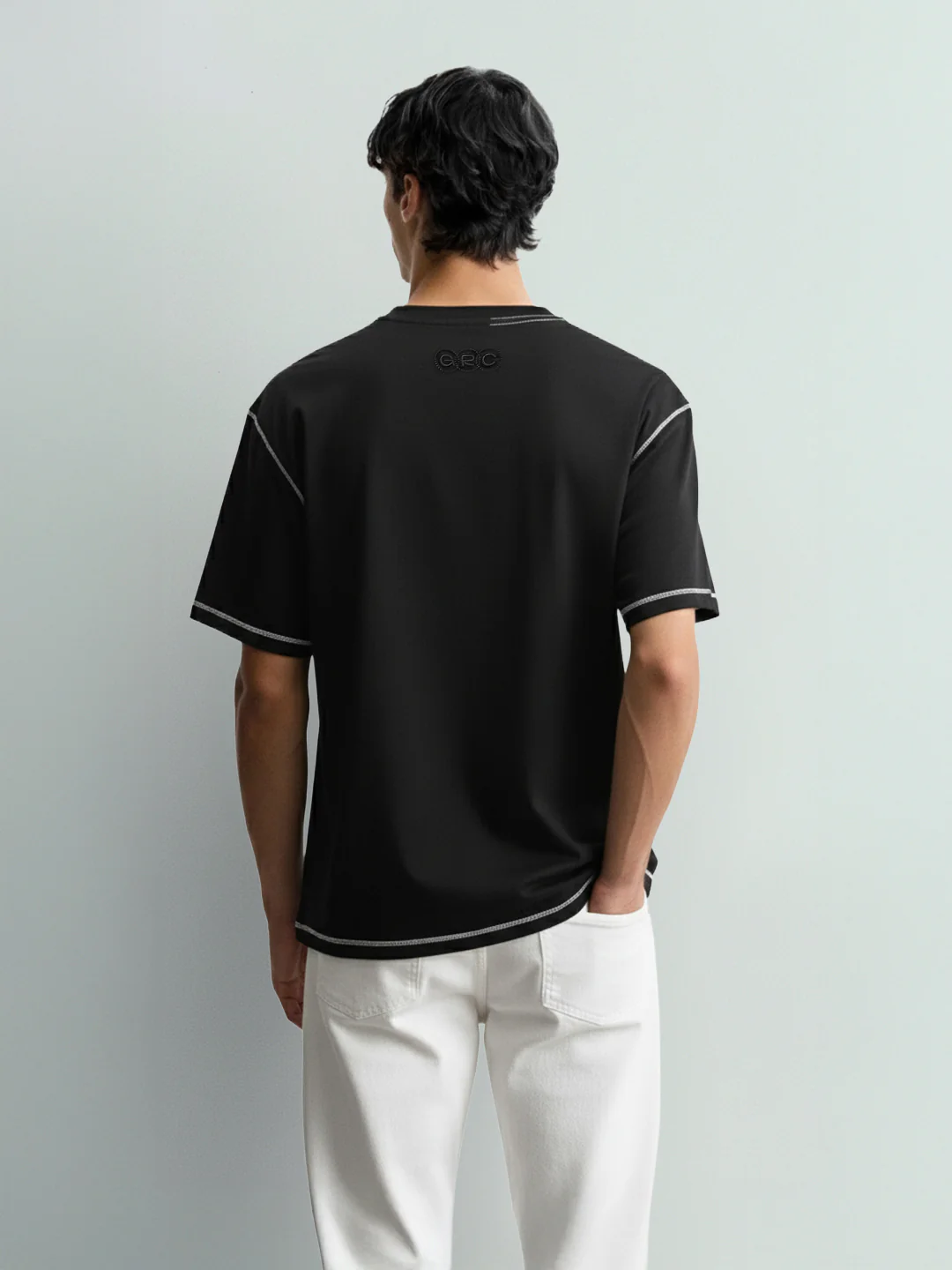 Men's Black Relaxed Fit Embroided 240 GSM Casual T-Shirt - Image 4