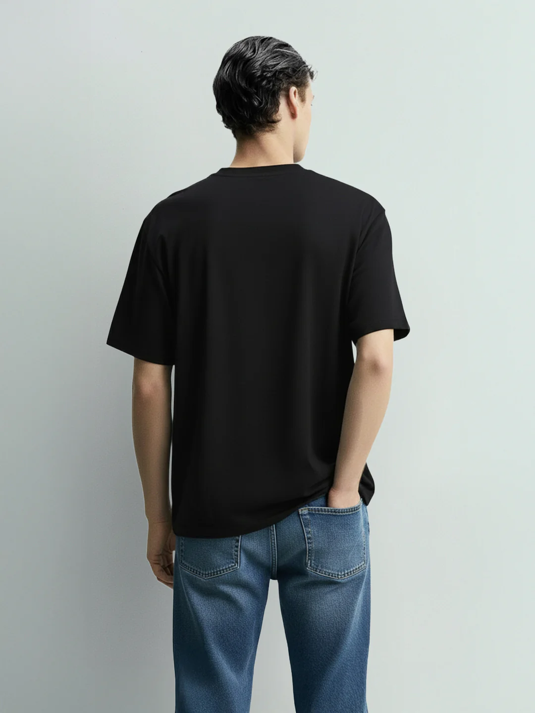 Men's Black Relaxed Fit Embroided 240 GSM Casual T-Shirt - Image 4