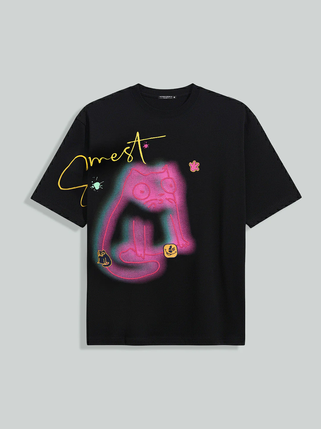 Men's Black Relaxed Fit Embroided 240 GSM Casual T-Shirt - Image 5
