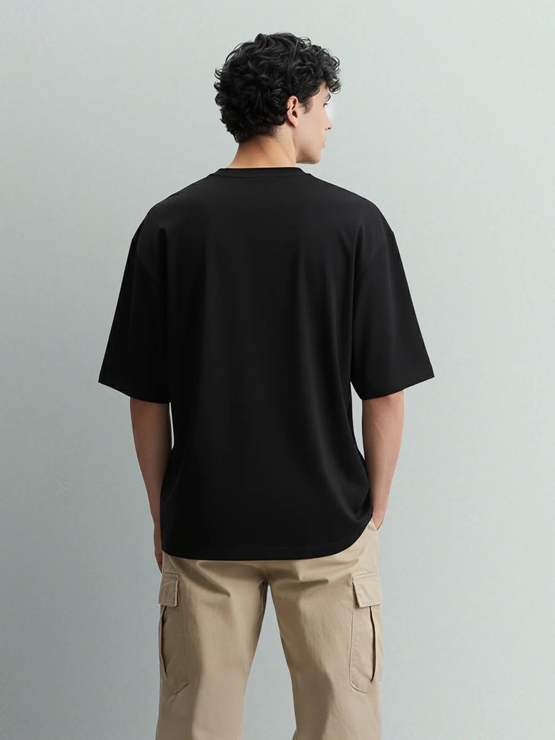 Men's Black Relaxed Fit Embroided 240 GSM Casual T-Shirt - Image 4