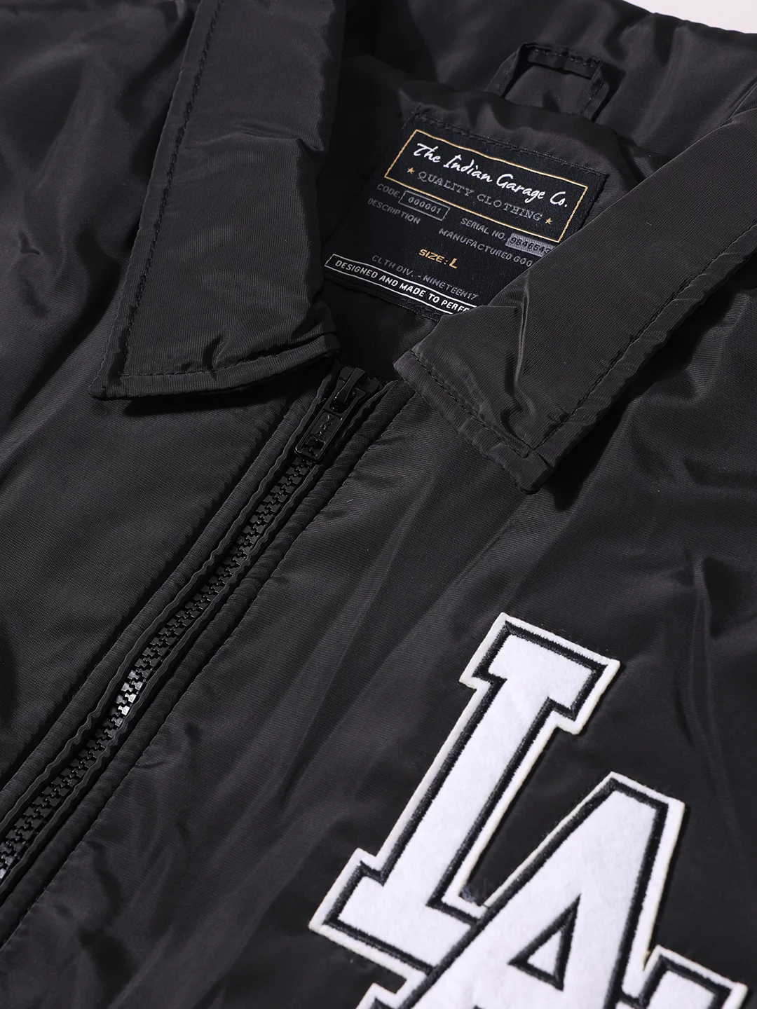 Men's Black Relaxed Fit Embroidered Varsity Jacket - Image 6