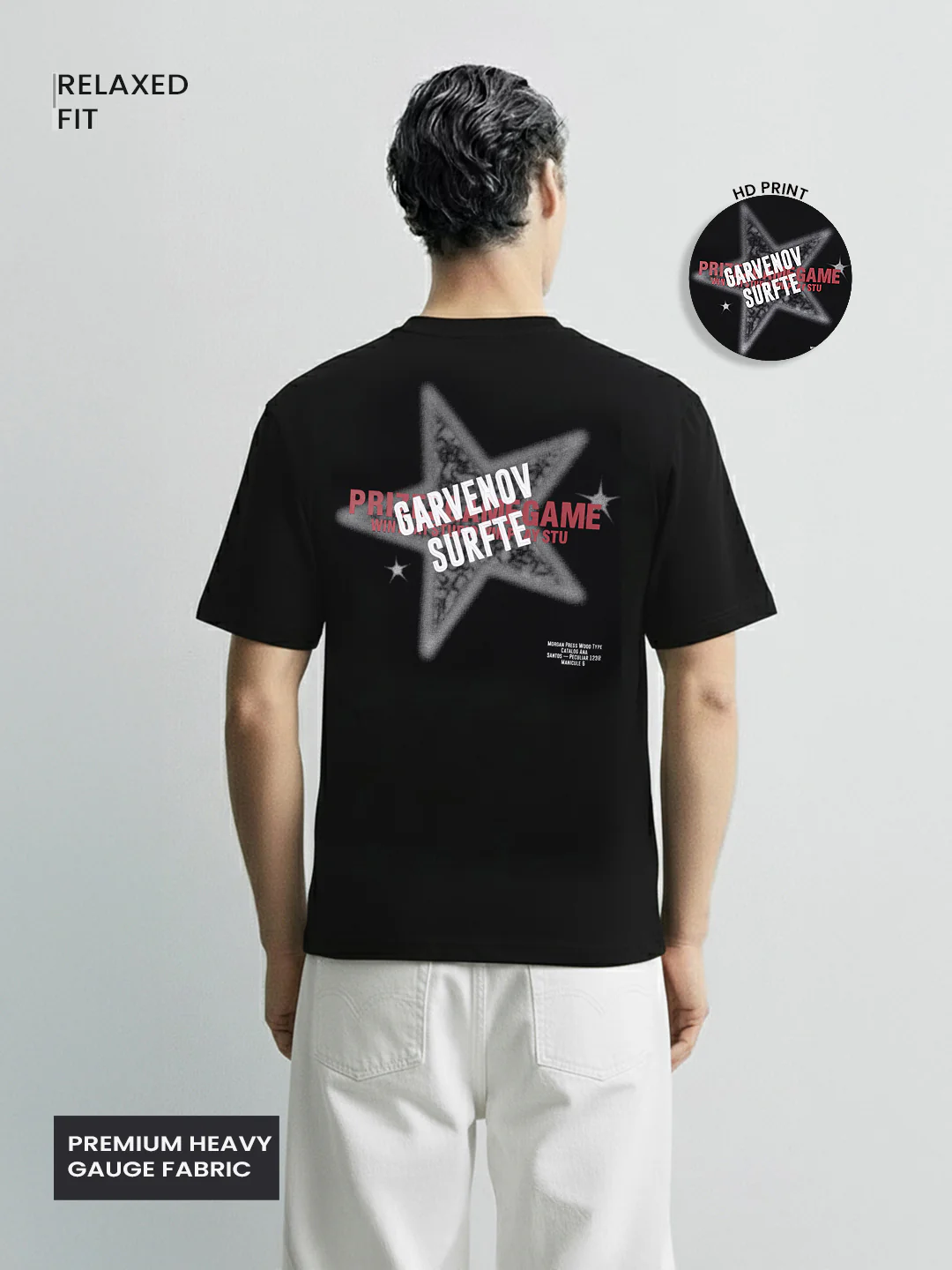 Men's Black Relaxed Fit Graphic Printed 240 GSM Casual T-Shirt - Image 4
