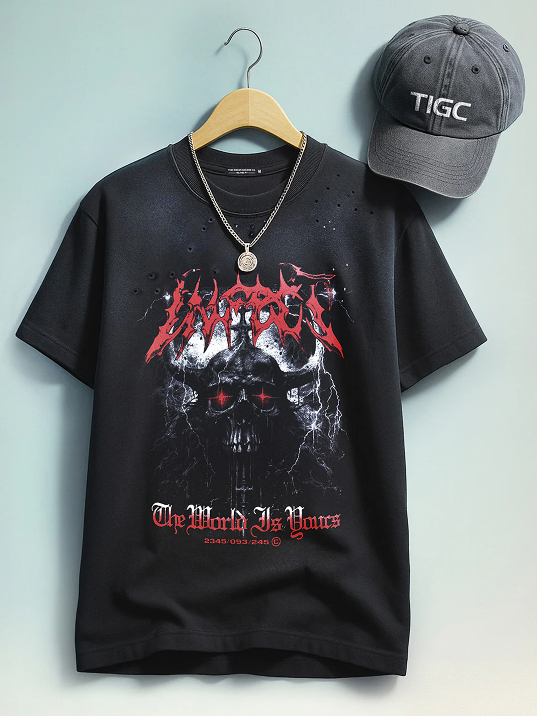 Men's Black Relaxed Fit Graphic Printed 240 GSM Street Wear T-Shirt