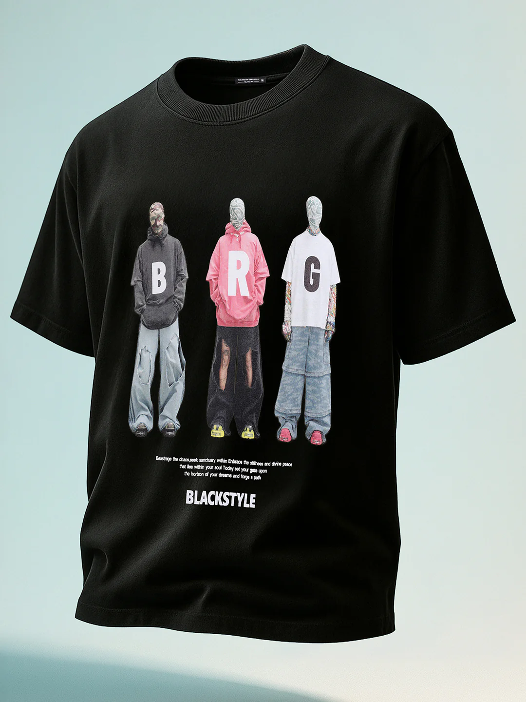 Men's Black Relaxed Fit Graphic Printed 240 GSM Street Wear T-Shirt - Image 2