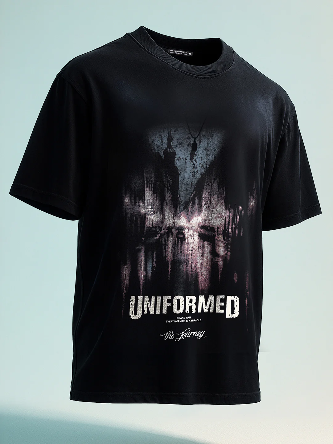 Men's Black Relaxed Fit Graphic Printed 240 GSM Street Wear T-Shirt - Image 2