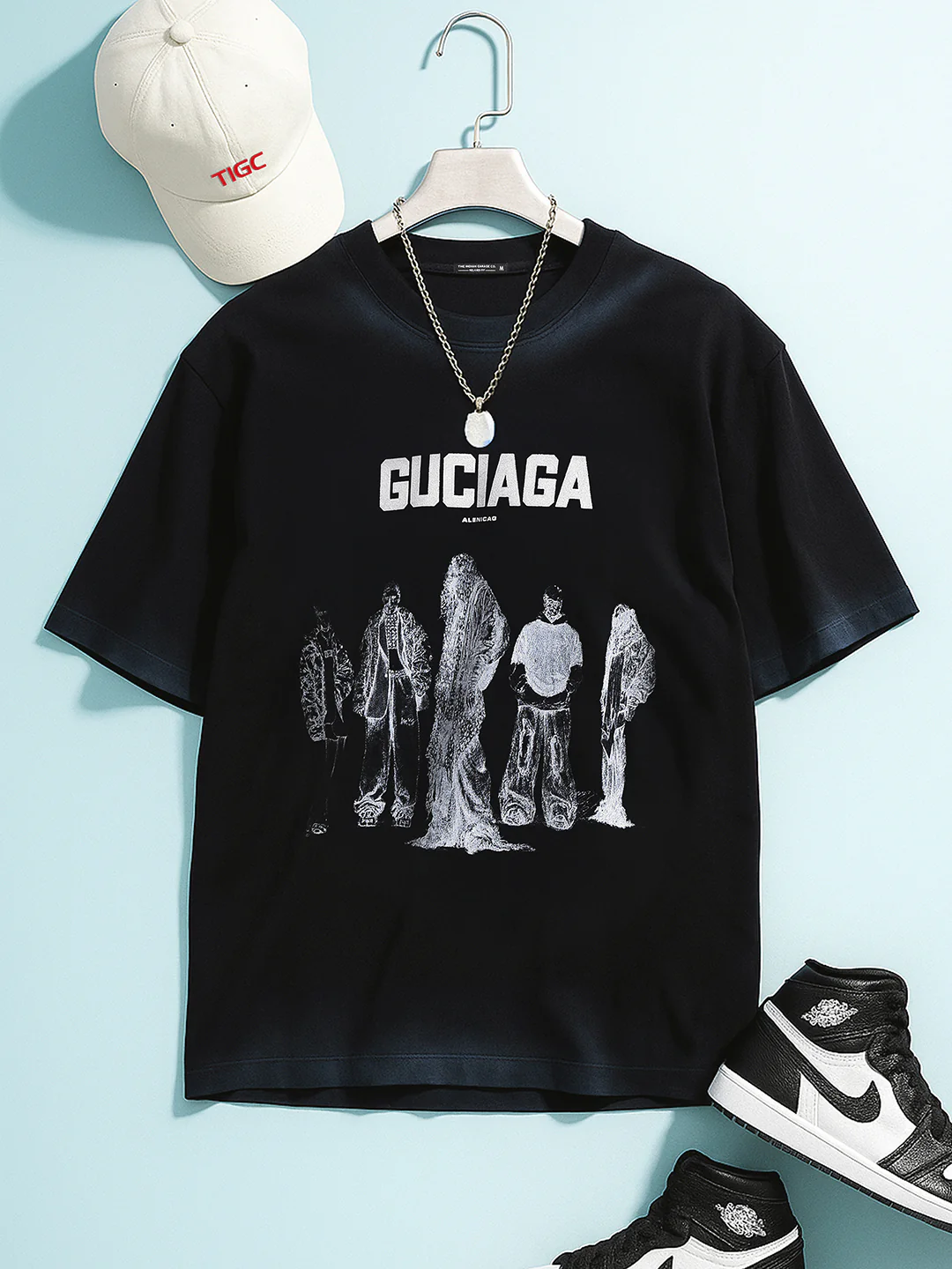 Men's Black Relaxed Fit Graphic Printed 240 GSM Street Wear T-Shirt