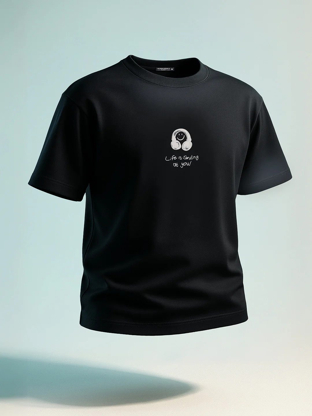 Men's Black Relaxed Fit Graphic Printed 240 GSM Street Wear T-Shirt - Image 2
