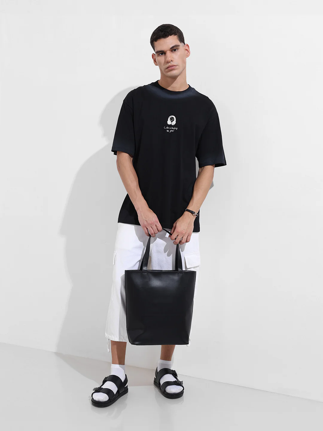 Men's Black Relaxed Fit Graphic Printed 240 GSM Street Wear T-Shirt - Image 5