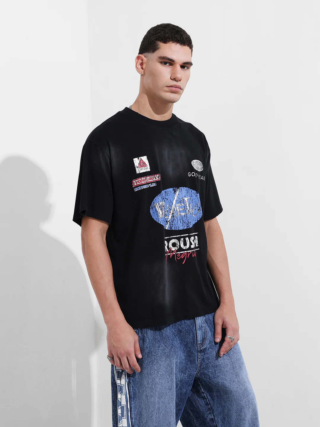 Men's Black Relaxed Fit Graphic Printed 240 GSM Street Wear T-Shirt - Image 6