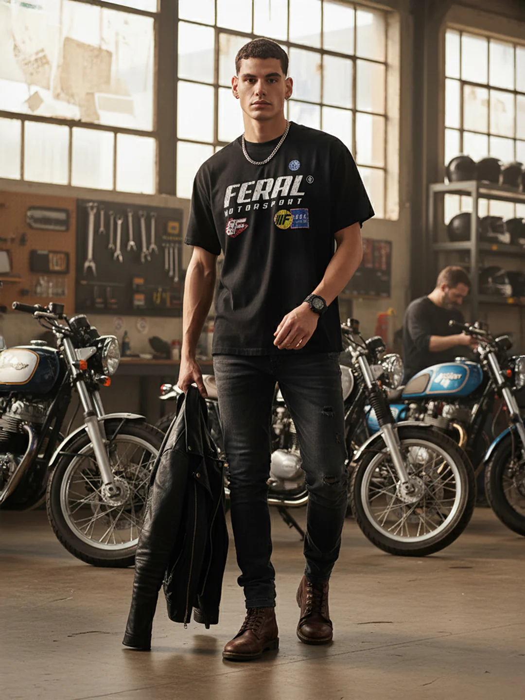 Men's Black Relaxed Fit Graphic Printed 240 GSM Street Wear T-Shirt - Image 3