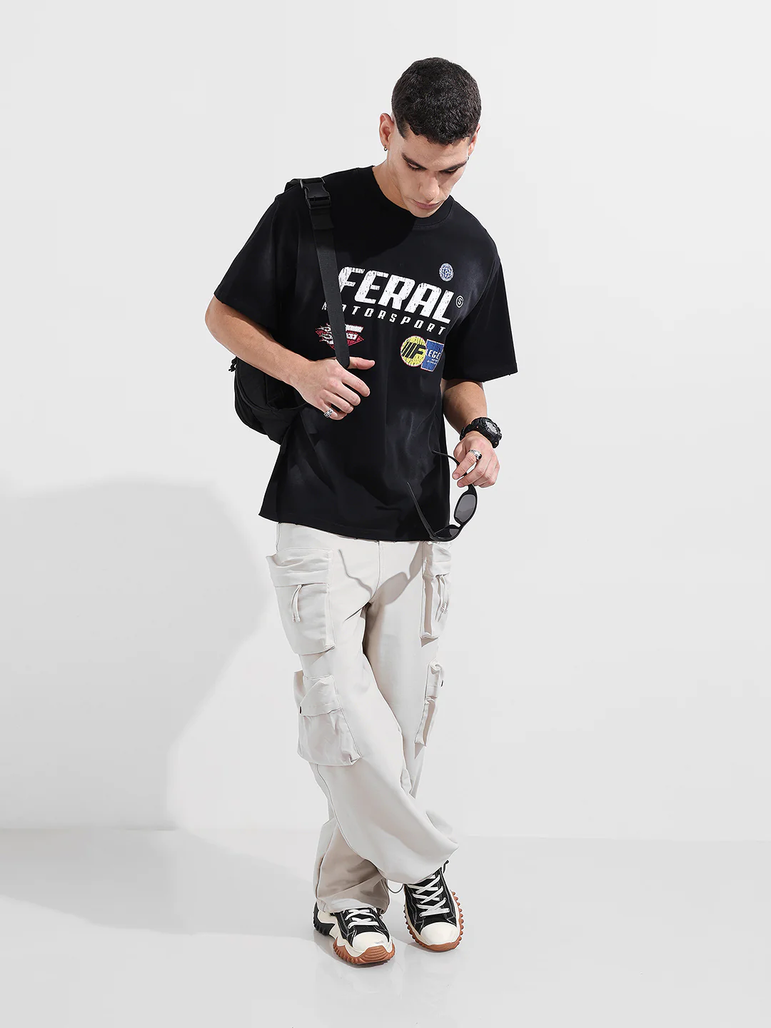 Men's Black Relaxed Fit Graphic Printed 240 GSM Street Wear T-Shirt - Image 5