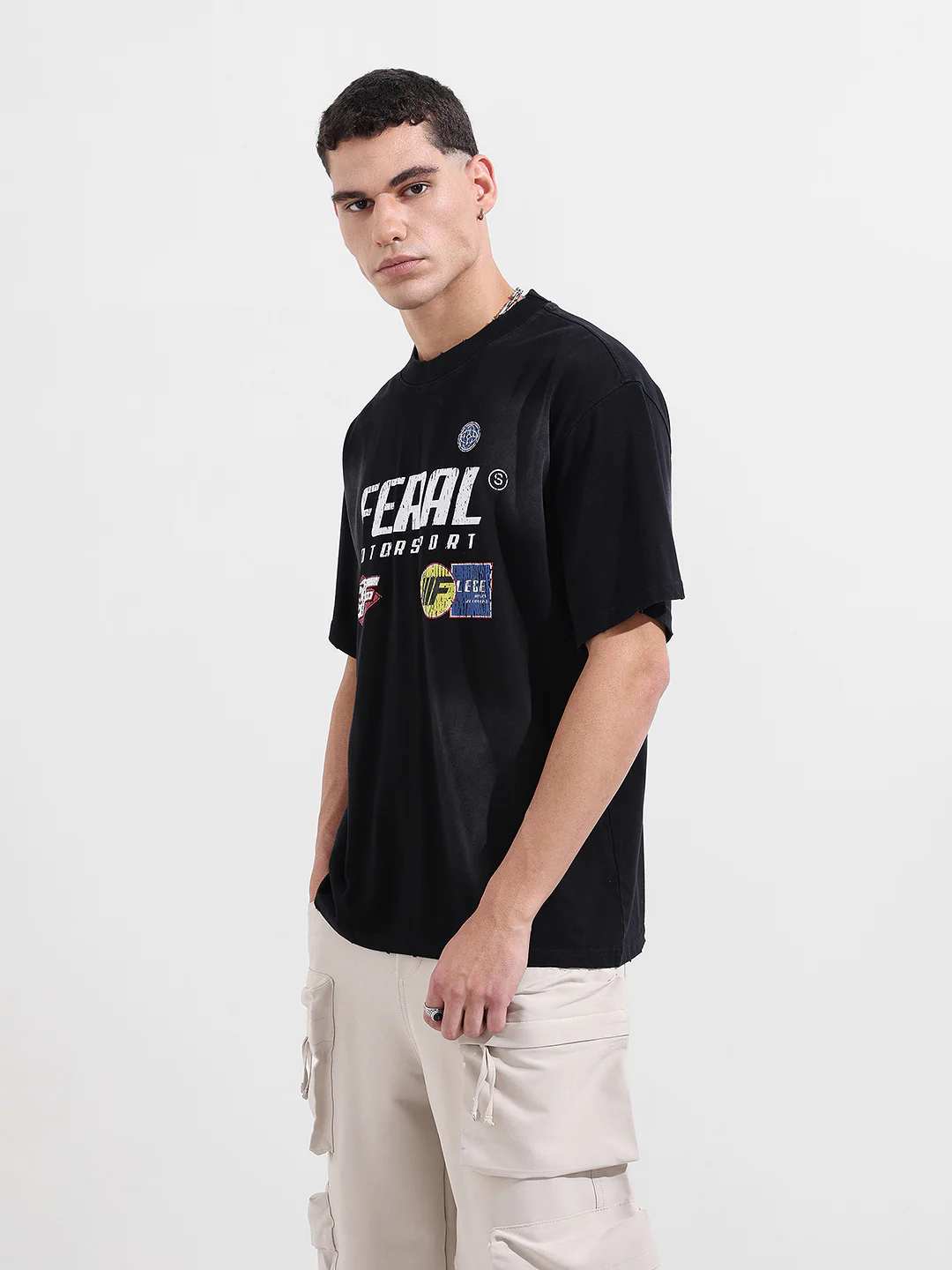 Men's Black Relaxed Fit Graphic Printed 240 GSM Street Wear T-Shirt - Image 6