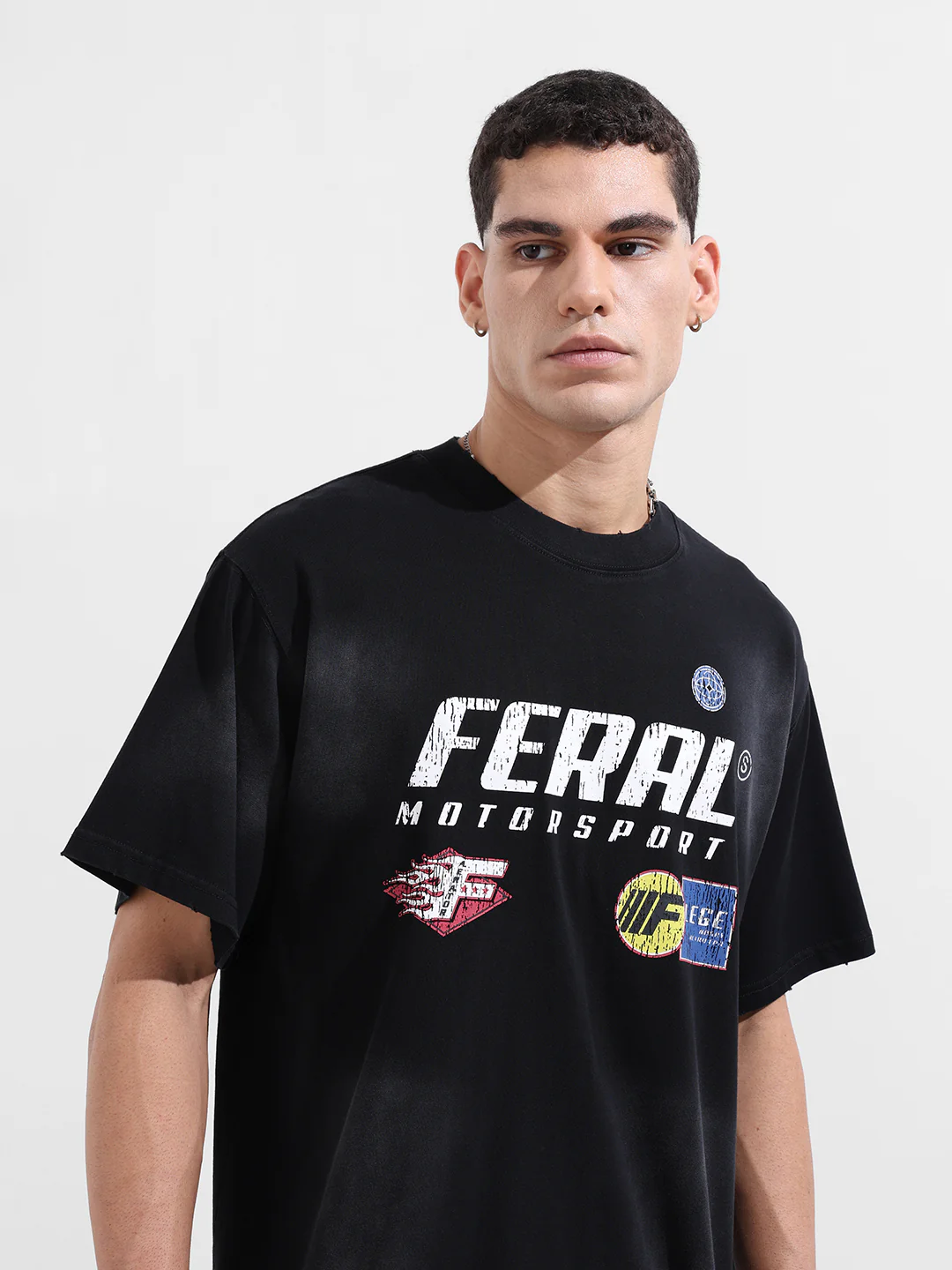 Men's Black Relaxed Fit Graphic Printed 240 GSM Street Wear T-Shirt - Image 7
