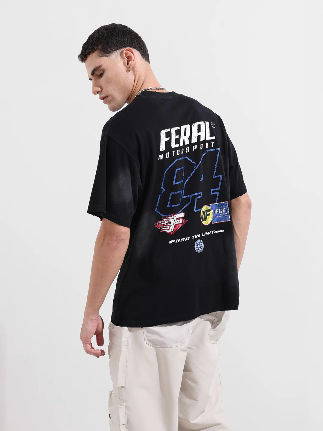 Men's Black Relaxed Fit Graphic Printed 240 GSM Street Wear T-Shirt - Image 8