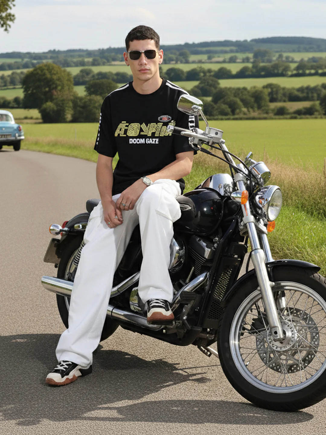 Men's Black Relaxed Fit Graphic Printed 240 GSM Street Wear T-Shirt - Image 3