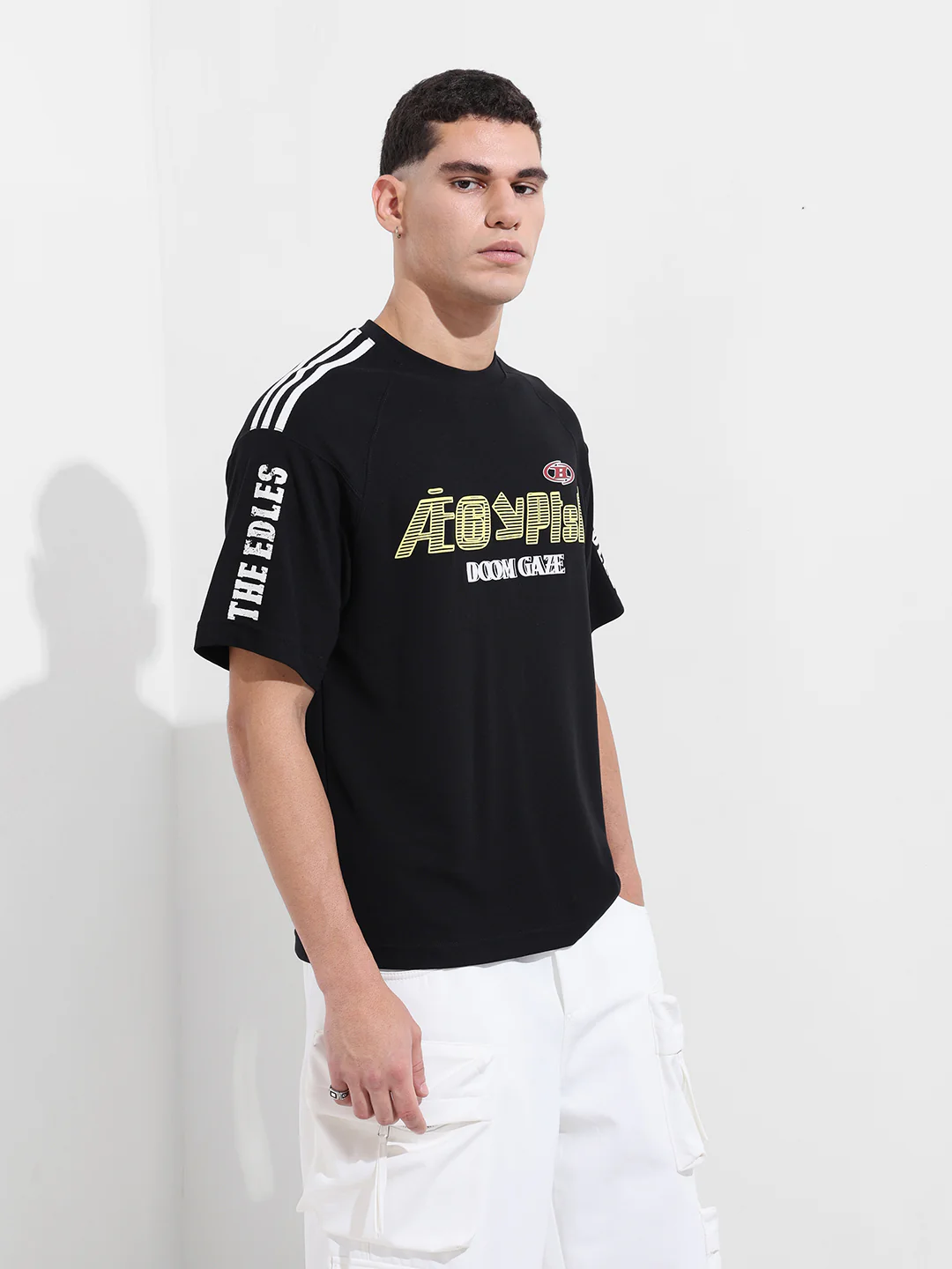 Men's Black Relaxed Fit Graphic Printed 240 GSM Street Wear T-Shirt - Image 6