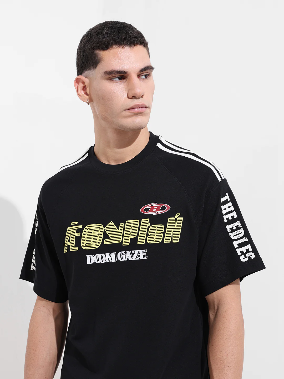 Men's Black Relaxed Fit Graphic Printed 240 GSM Street Wear T-Shirt - Image 7