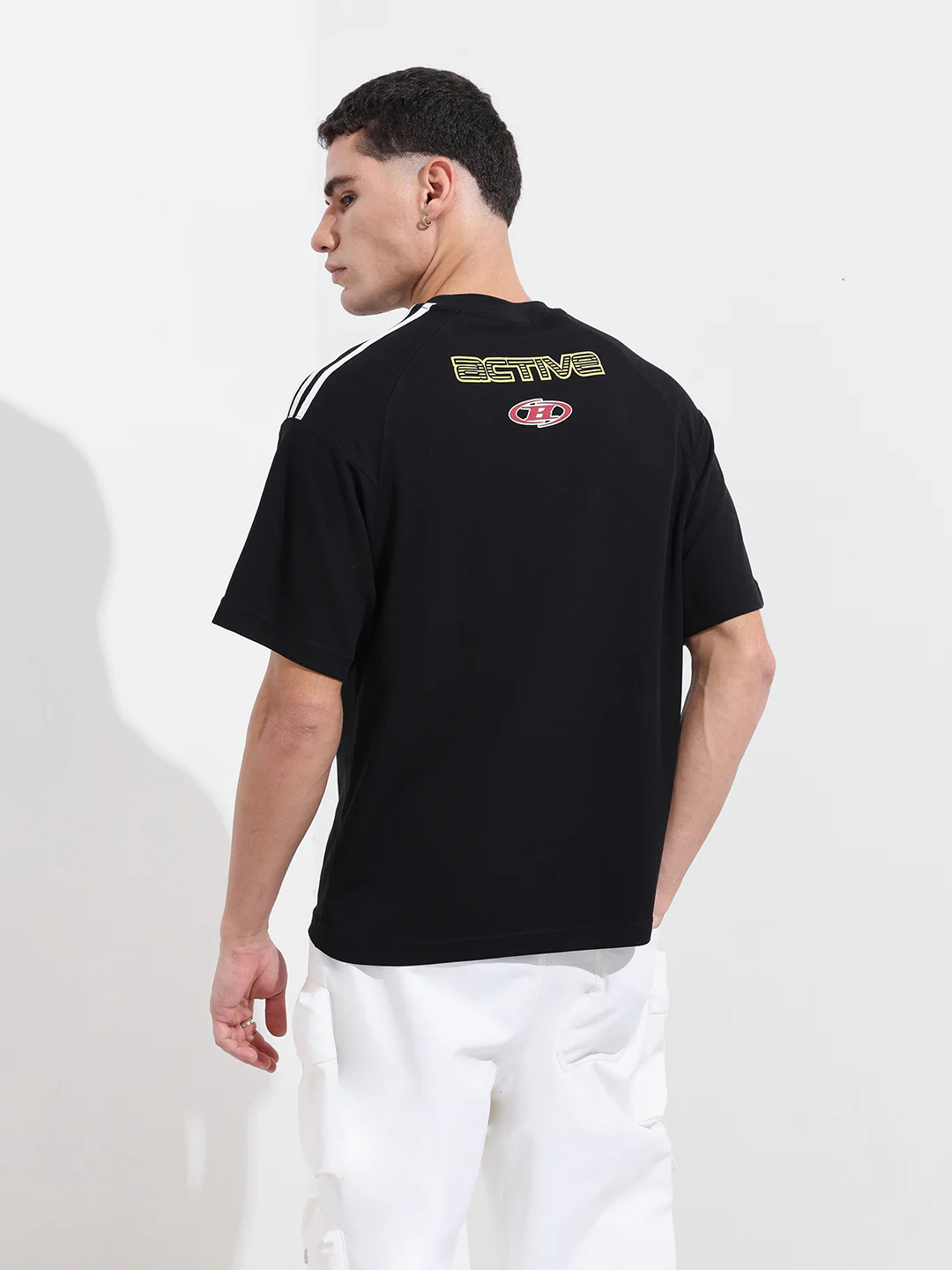 Men's Black Relaxed Fit Graphic Printed 240 GSM Street Wear T-Shirt - Image 8