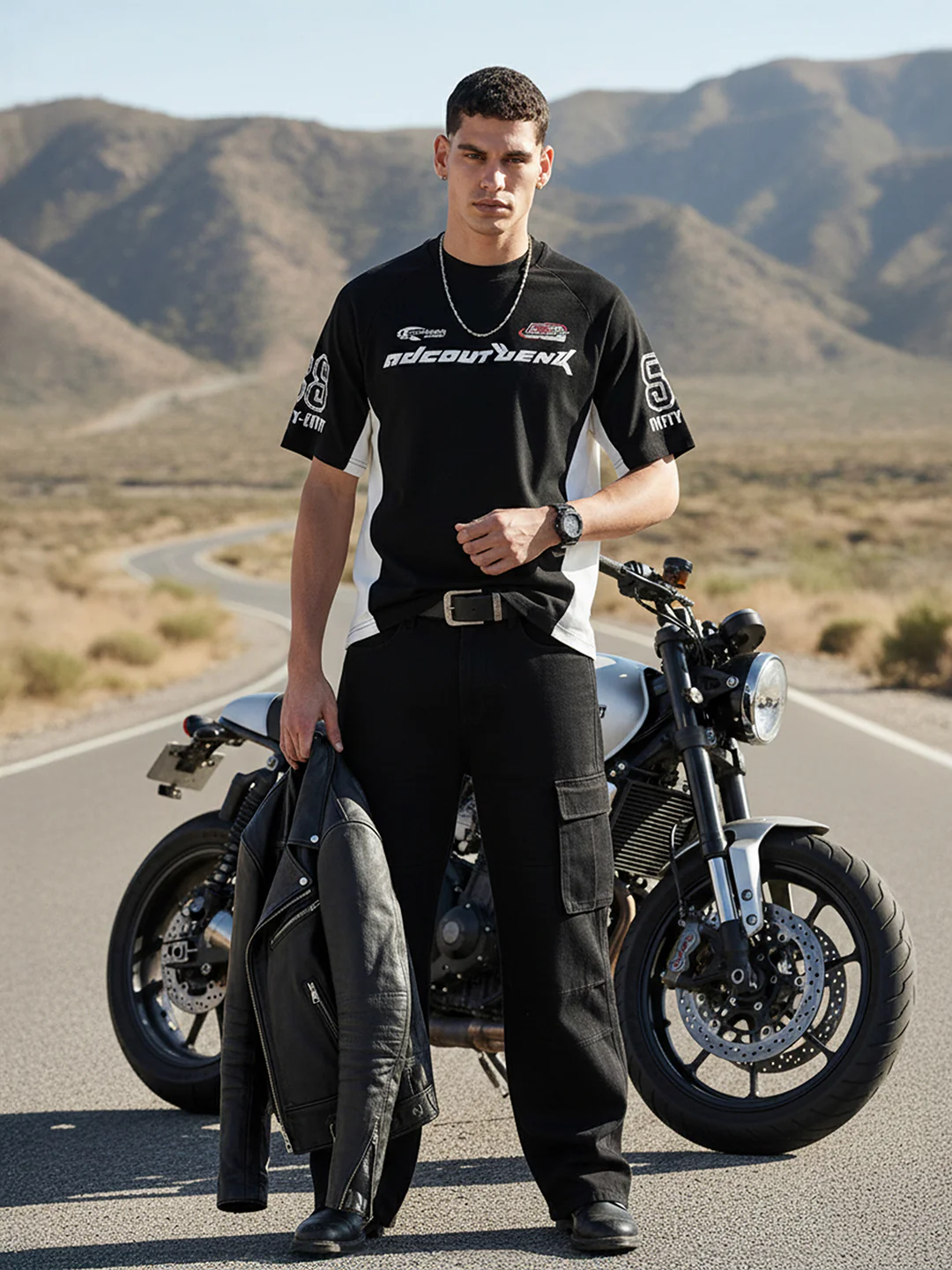 Men's Black Relaxed Fit Graphic Printed 240 GSM Street Wear T-Shirt - Image 3
