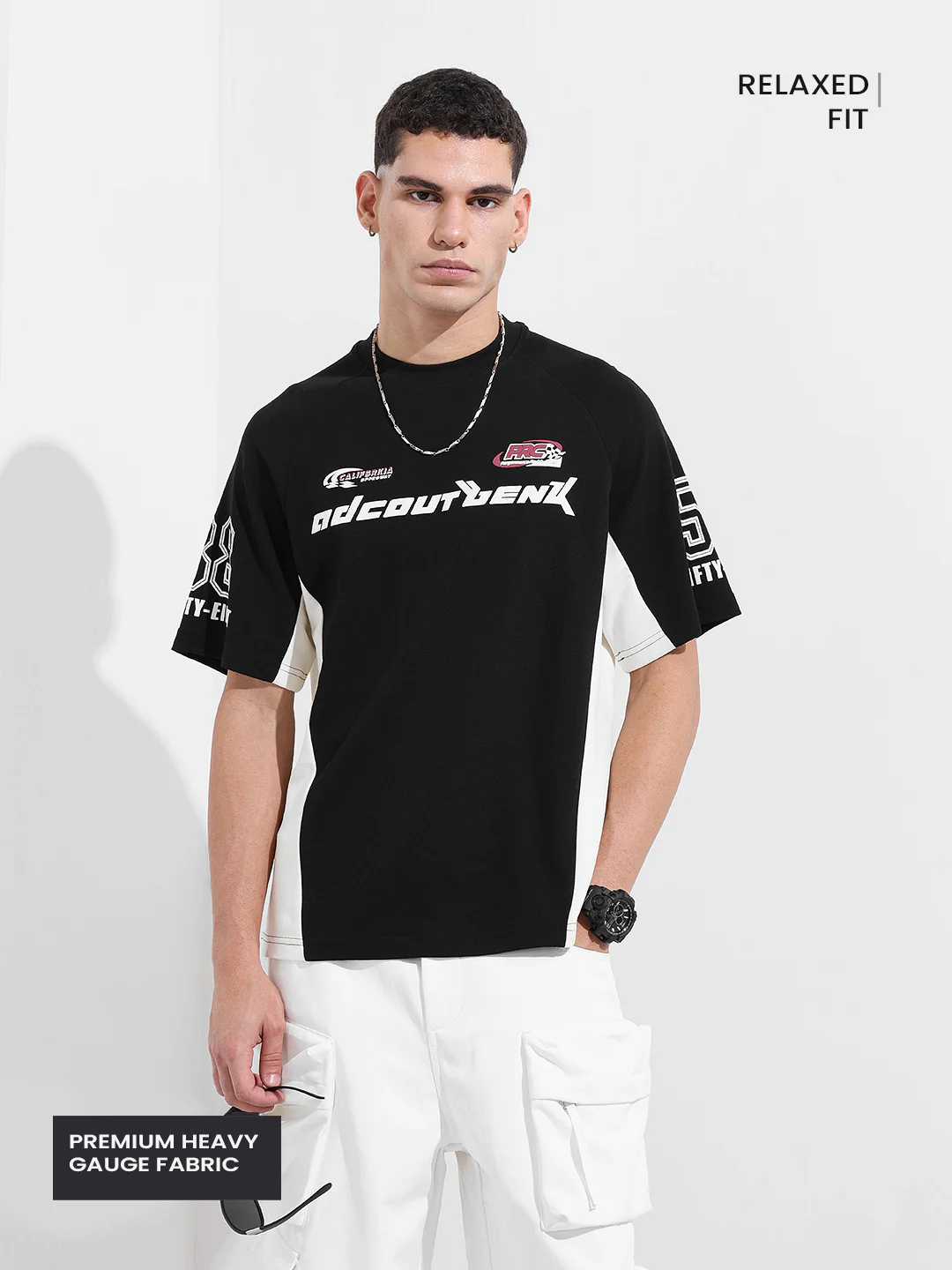 Men's Black Relaxed Fit Graphic Printed 240 GSM Street Wear T-Shirt - Image 4