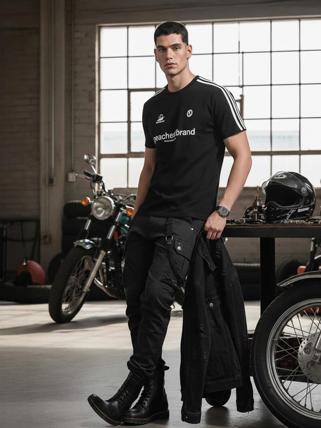 Men's Black Relaxed Fit Graphic Printed 240 GSM Street Wear T-Shirt - Image 3