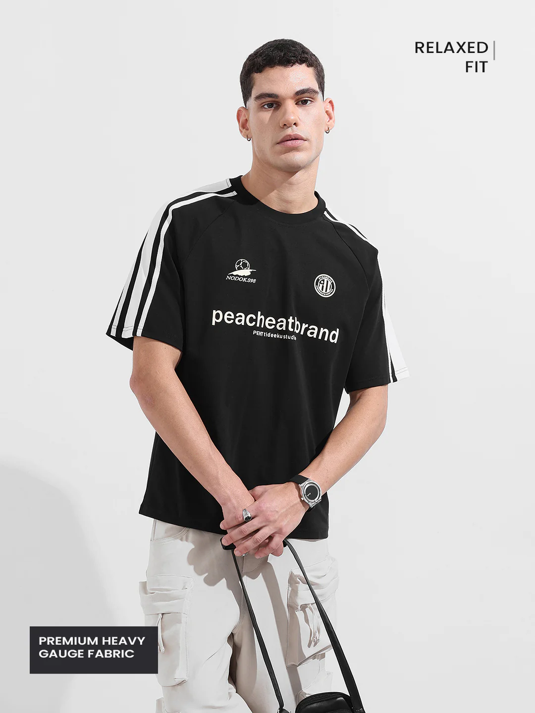 Men's Black Relaxed Fit Graphic Printed 240 GSM Street Wear T-Shirt - Image 4