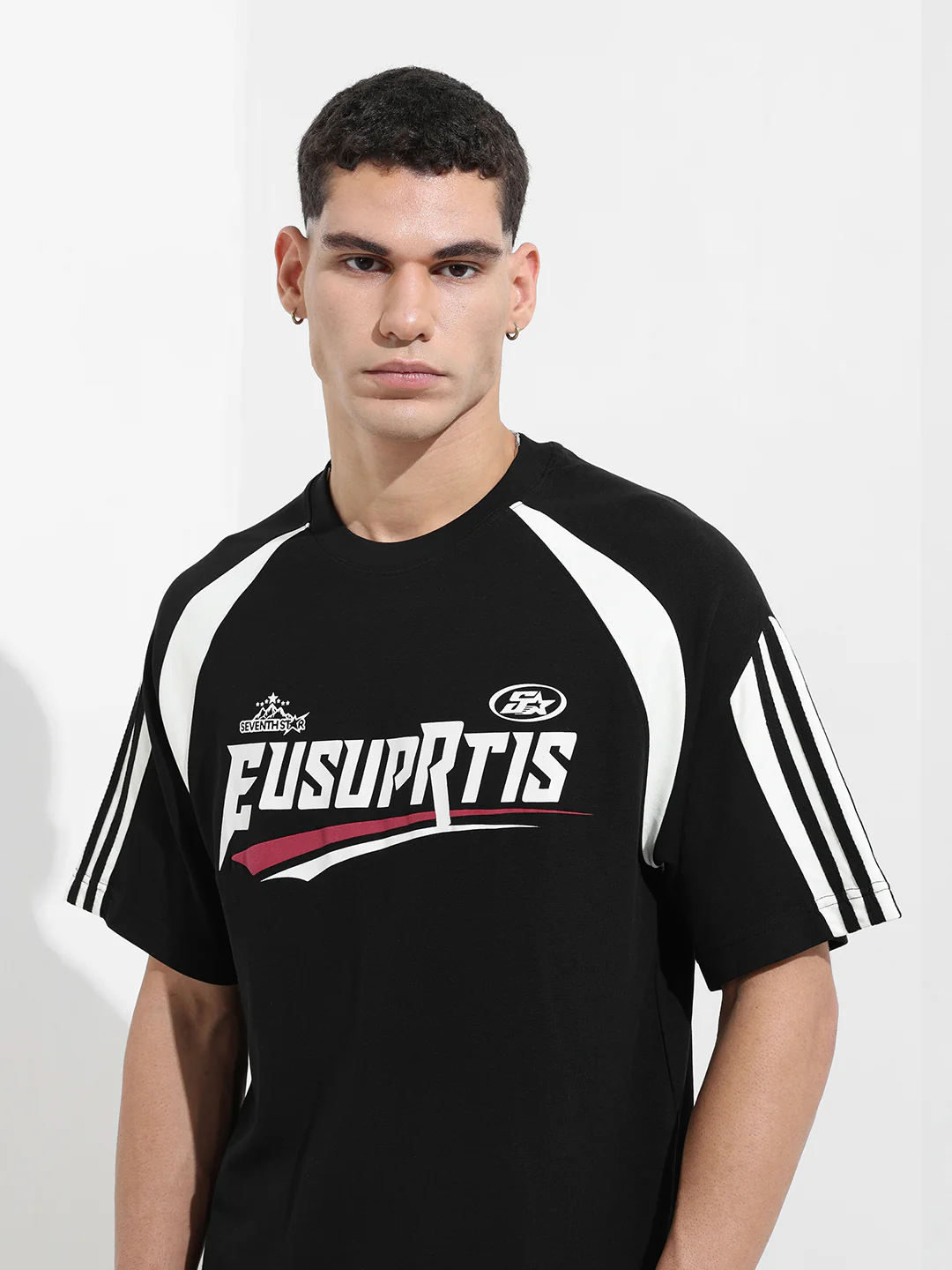 Men's Black Relaxed Fit Graphic Printed 240 GSM Street Wear T-Shirt - Image 7