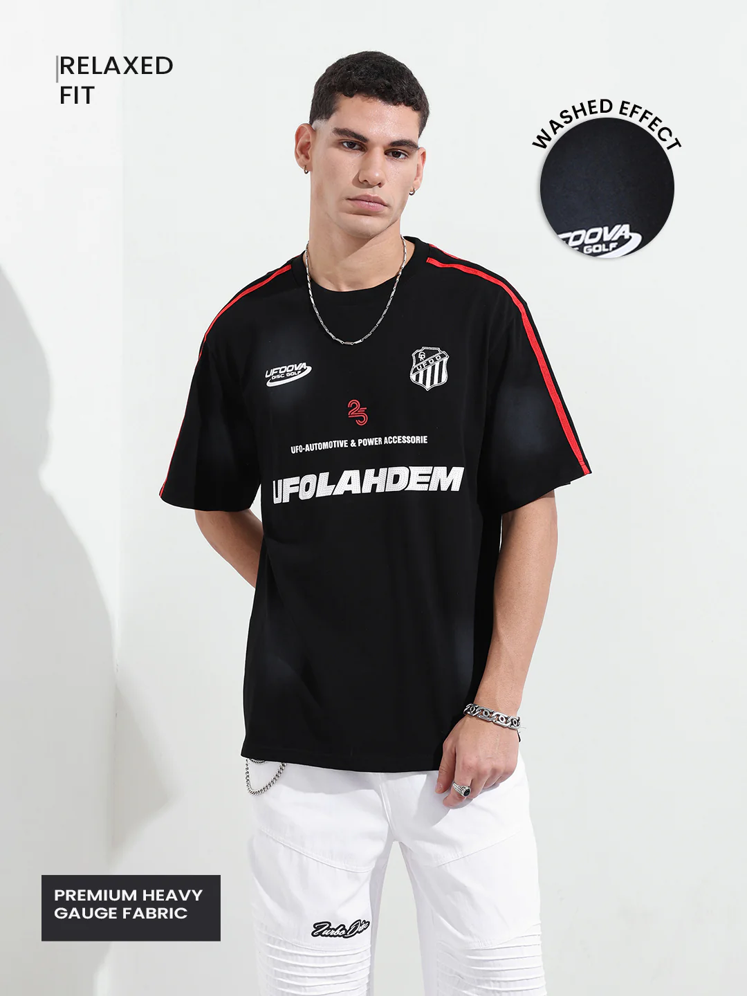 Men's Black Relaxed Fit Graphic Printed 240 GSM Street Wear T-Shirt - Image 4