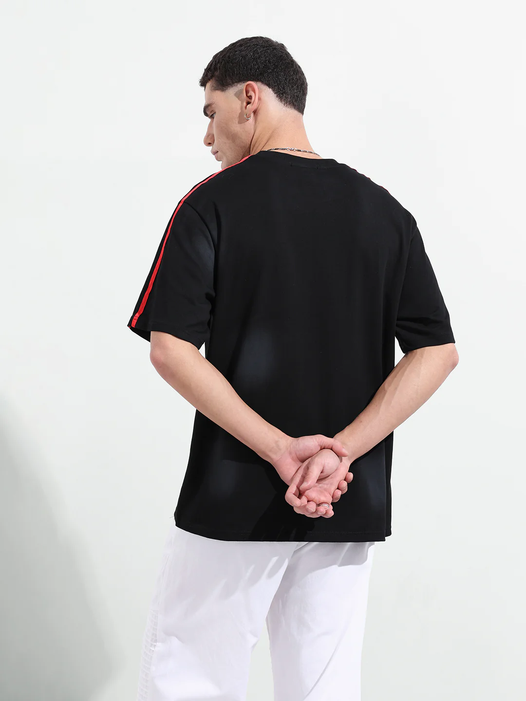 Men's Black Relaxed Fit Graphic Printed 240 GSM Street Wear T-Shirt - Image 8