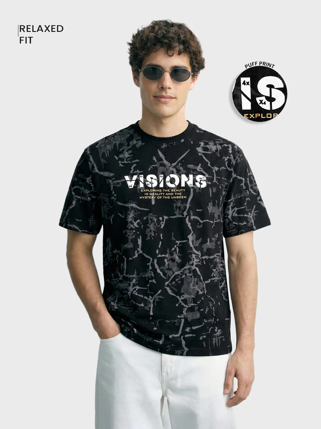Men's Black Relaxed Fit Printed Casual T-Shirts - Image 2