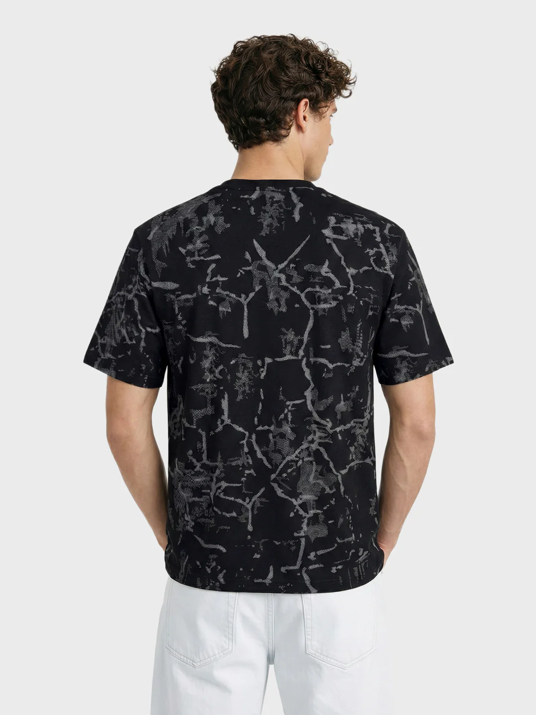 Men's Black Relaxed Fit Printed Casual T-Shirts - Image 3