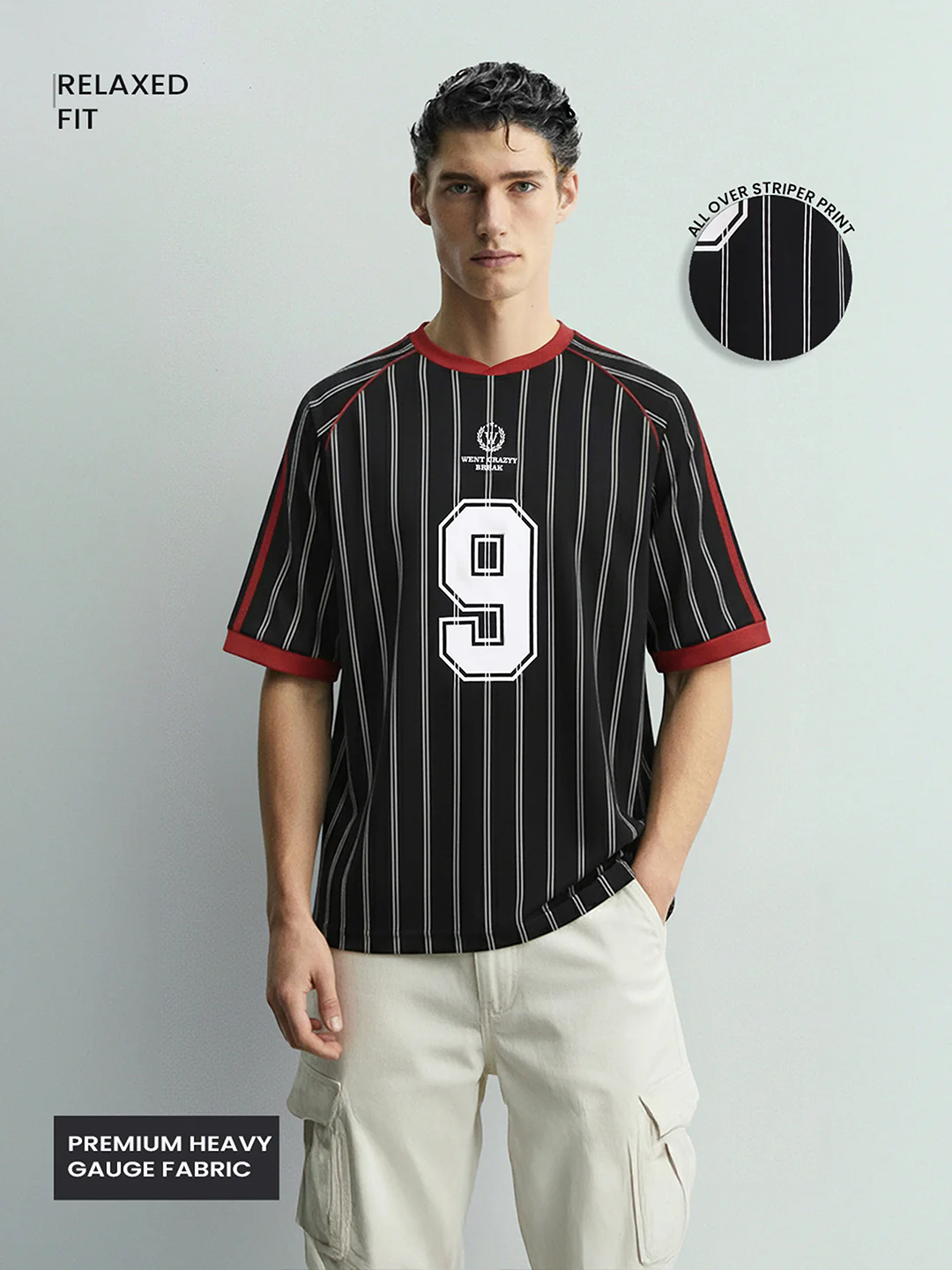 Men's Black Relaxed Fit Printed 240 GSM Sport Wear T-Shirt - Image 3
