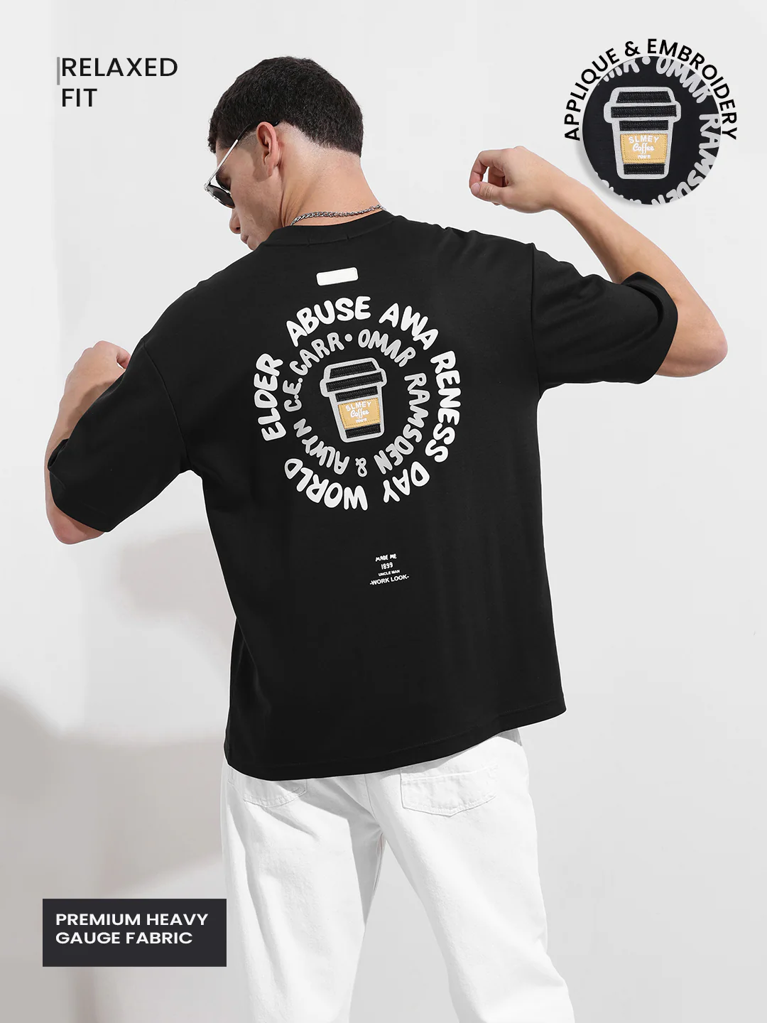 Men's Black Relaxed Fit Printed 240 GSM Street Wear T-Shirt - Image 4
