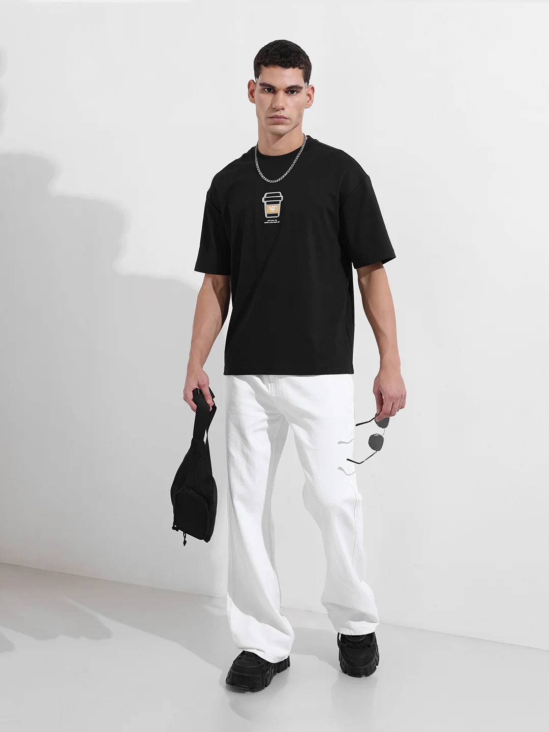 Men's Black Relaxed Fit Printed 240 GSM Street Wear T-Shirt - Image 5