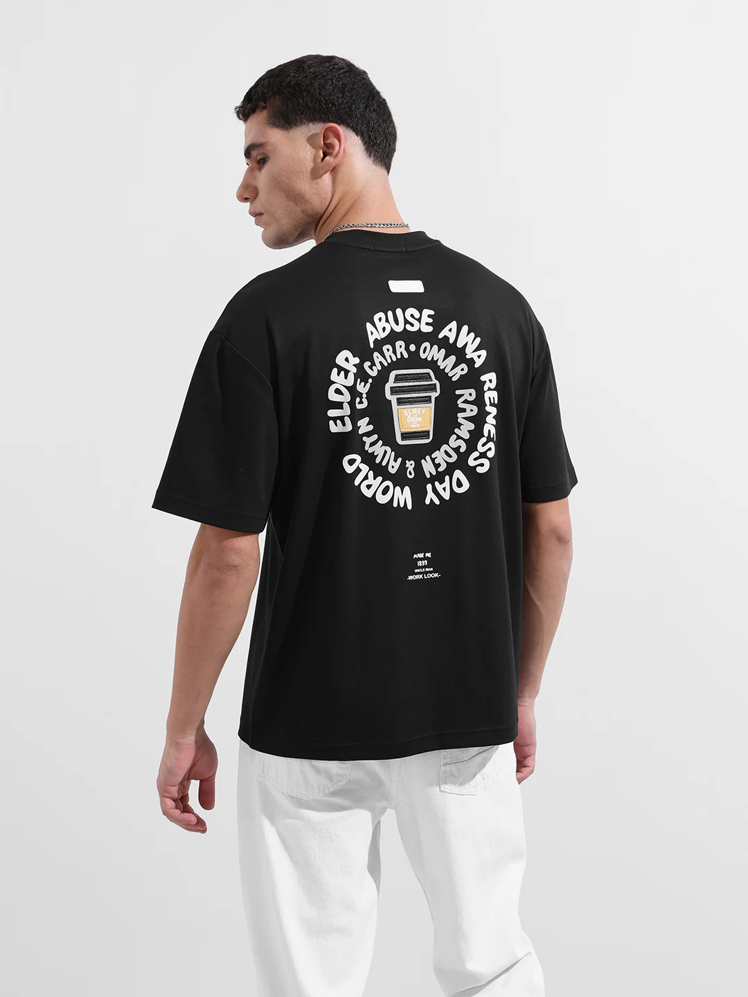 Men's Black Relaxed Fit Printed 240 GSM Street Wear T-Shirt - Image 8